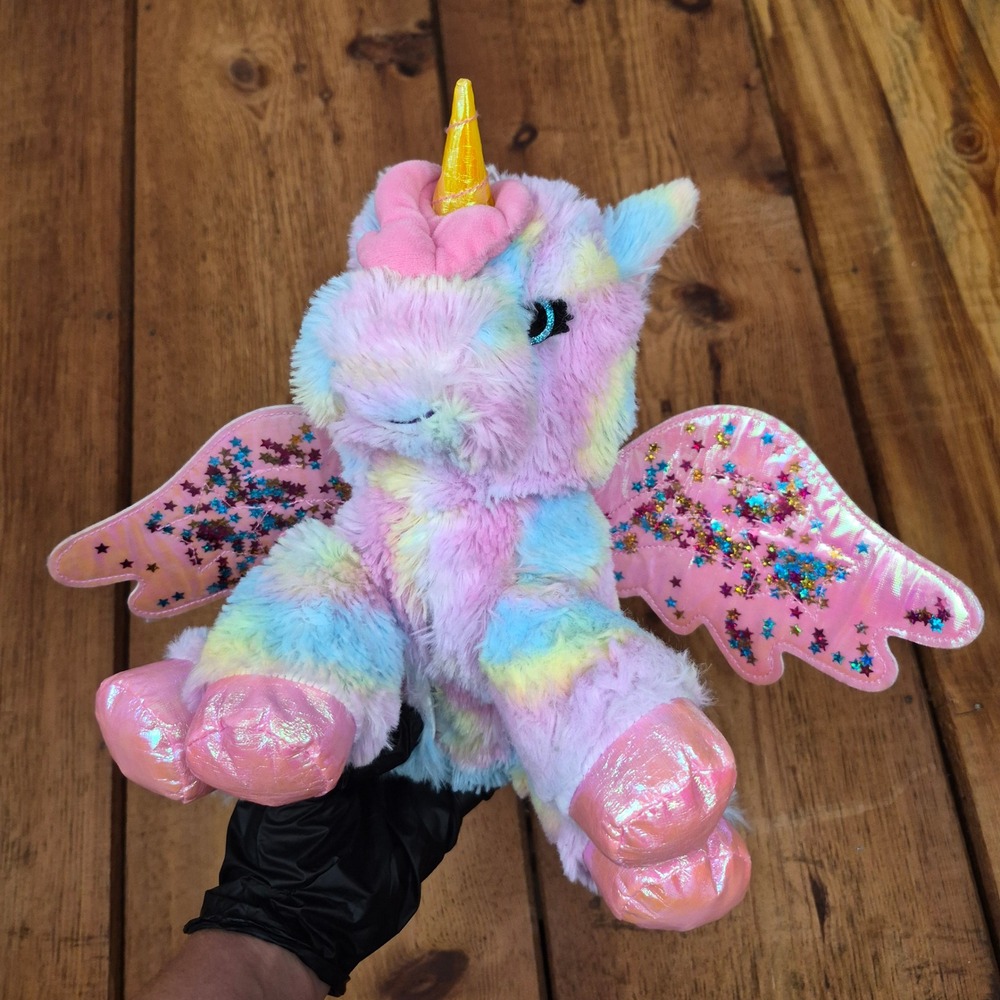 Mattel Barbie Rainbow Tie Dye Unicorn Plush Pink Iridescent Wings Star Confetti